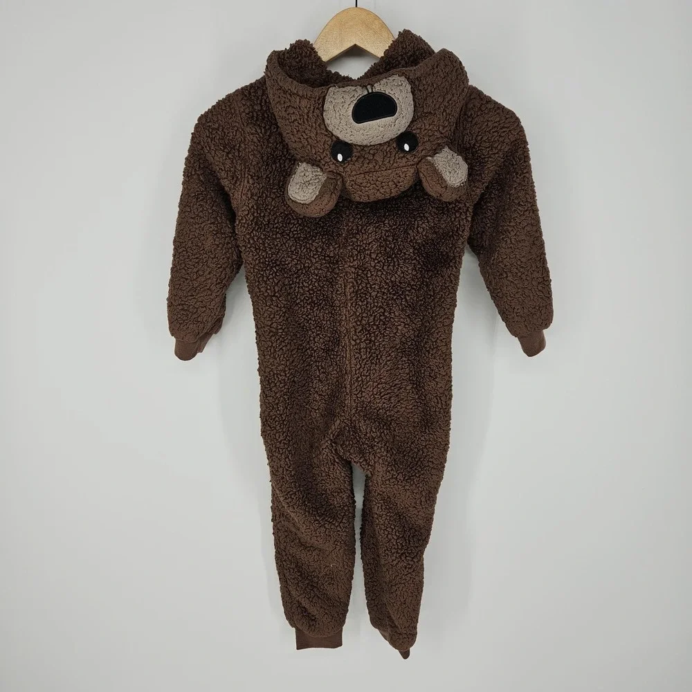Sleep Brown Bear One Piece‎ Pajama Jumpsuit Hooded Costume Kids 6Y Union Suit